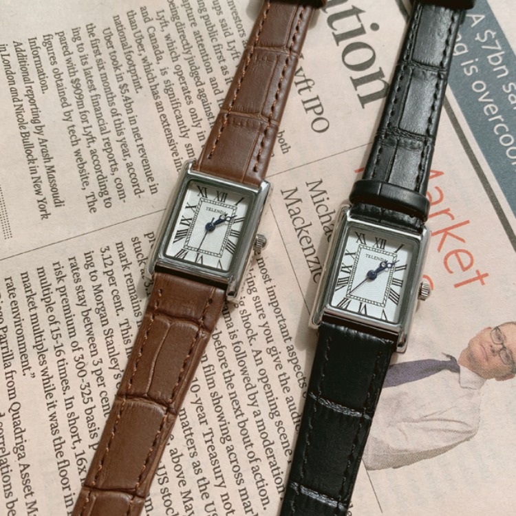 여성 스퀘어 가죽 손목 시계 (블랙, 브라운 2 color)